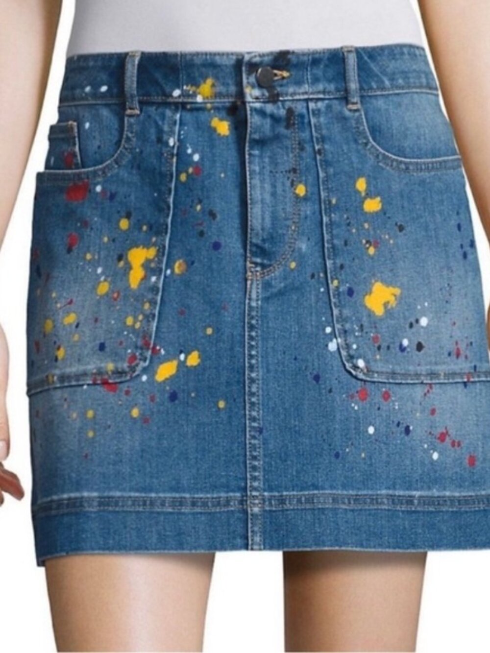 Alice + Olivia Coletta Paint Splatter Denim Mini Skirt Size: 26